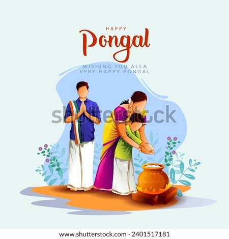 new illustration of Happy Pongal Holiday Harvest Festival concept of Tamil Nadu family making Pongal. abstract vector background design Royalty-Free Stock Photo #2401517181