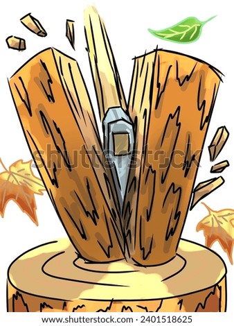 Illustration of an ax chopping wood on a stump