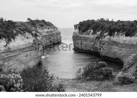 Coastline of the Pacific Ocean on the Great Ocean Road in Black and White