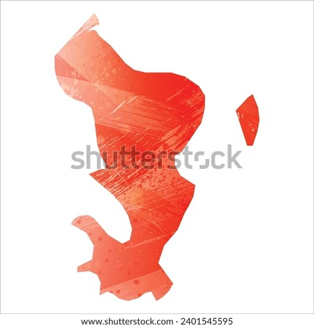 High detailed vector map. Mayotte. Watercolor style. Scarlet bright red color.
