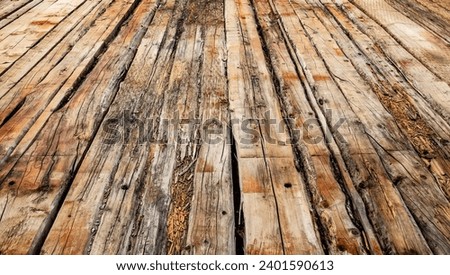 Old rotten floor boards, worn wooden texture, abstract background of damaged wood planks, construction pattern Royalty-Free Stock Photo #2401590613