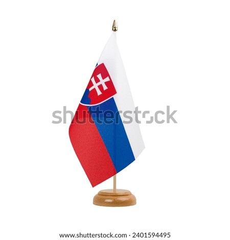 Slovakia Flag, small wooden slovak table flag, isolated on white background