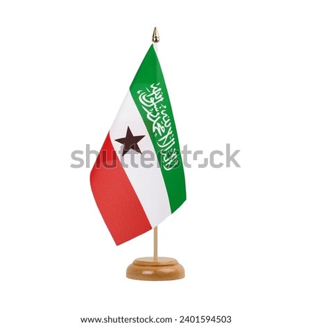 Somaliland Flag, small wooden table flag, isolated on white background