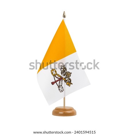 Vatican Flag, small wooden table flag, isolated on white background