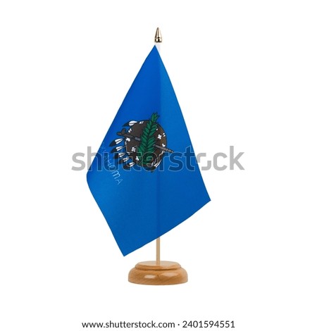 Oklahoma Flag, small wooden oklahoman table flag, isolated on white background