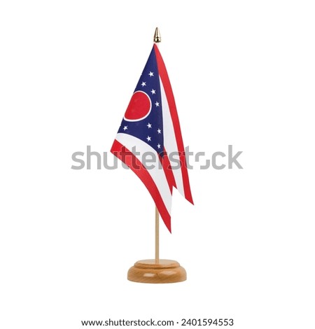 Ohio Flag, small wooden ohioan table flag, isolated on white background