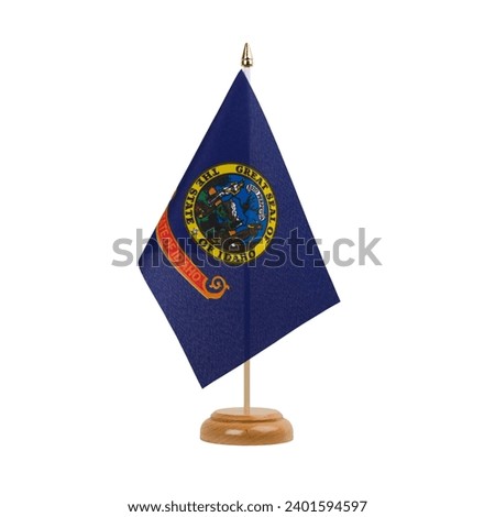 Idaho Flag, small wooden idahoan table flag, isolated on white background