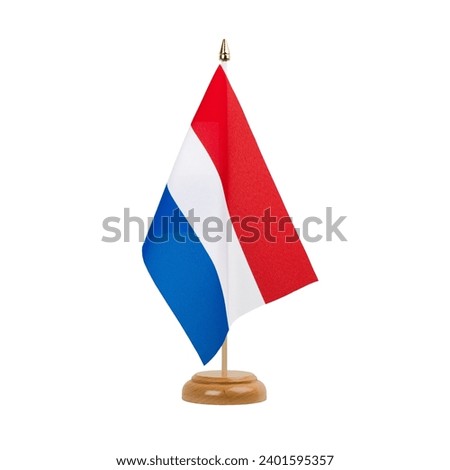 Netherlands Flag, small wooden dutch table flag, isolated on white background