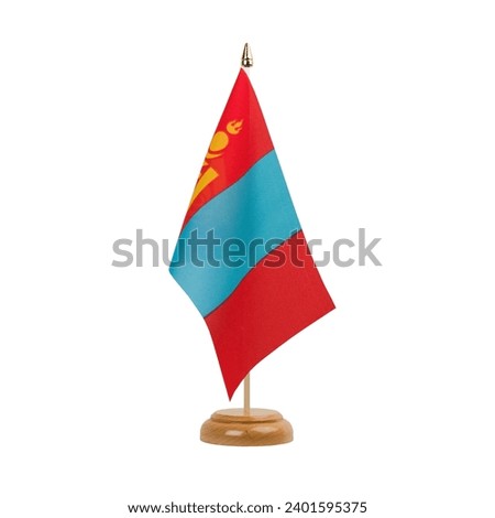 Mongolia Flag, small wooden mongolian table flag, isolated on white background