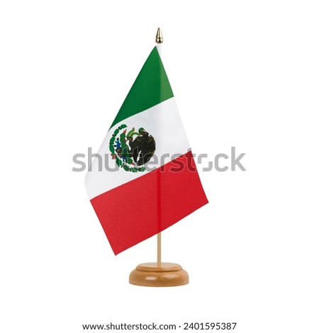 Mexico Flag, small wooden mexican table flag, isolated on white background