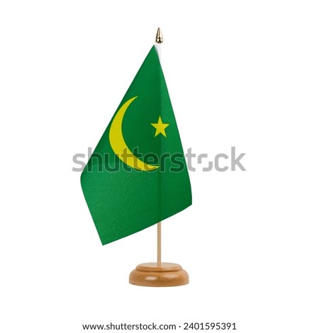 Mauritania Flag, small wooden mauritanian table flag, isolated on white background