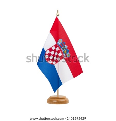 Croatia Flag, small wooden croatian table flag, isolated on white background