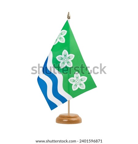 Cumbria Flag, small wooden british table flag, isolated on white background