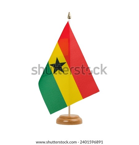 Ghana Flag, small wooden ghanaian table flag, isolated on white background