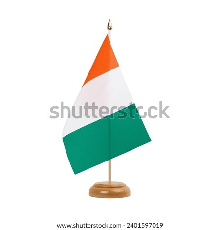 Ivory Coast Flag, small wooden ivorian table flag, isolated on white background