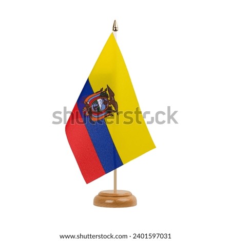 Ecuador Flag, small wooden ecuadorian table flag, isolated on white background