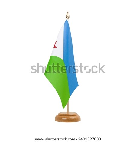 Djibouti Flag, small wooden djiboutian table flag, isolated on white background