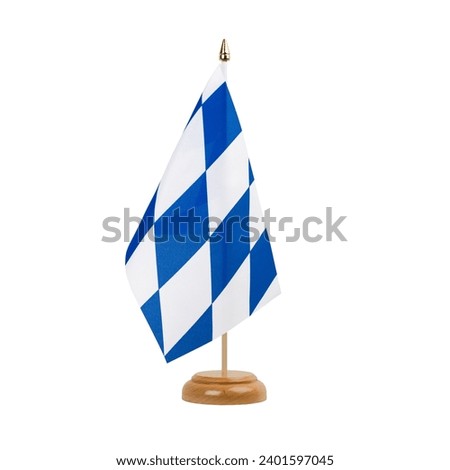 Bavaria without crest Flag, small wooden bavarian, german table flag, isolated on white background Royalty-Free Stock Photo #2401597045