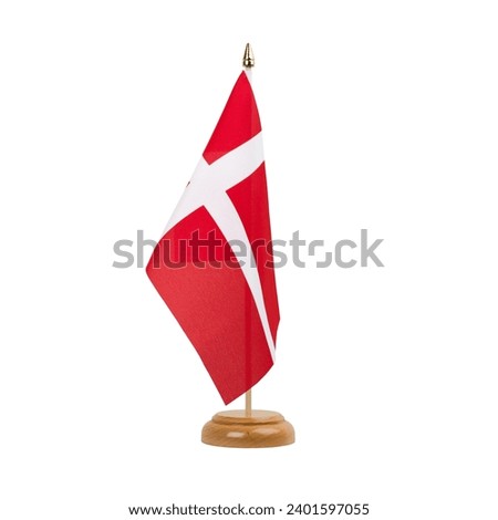 Denmark Flag, small wooden danish table flag, isolated on white background