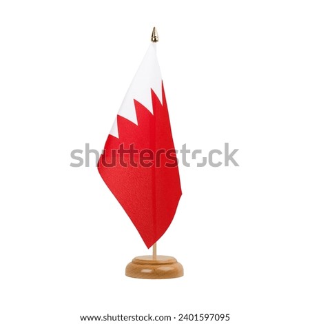 Bahrain Flag, small wooden bahraini table flag, isolated on white background