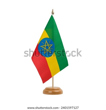 Ethiopia with star Flag, small wooden table flag, isolated on white background
