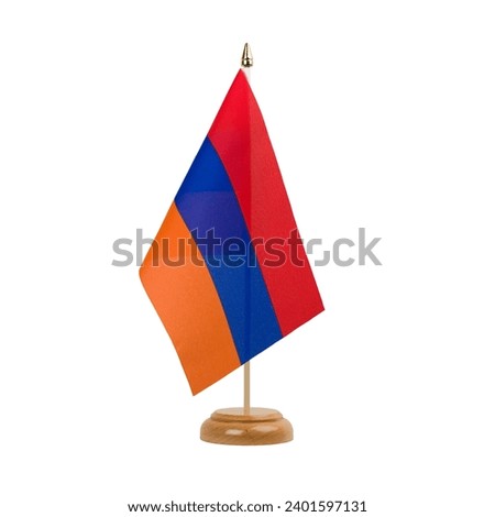 Armenia Flag, small wooden armenian table flag, isolated on white background