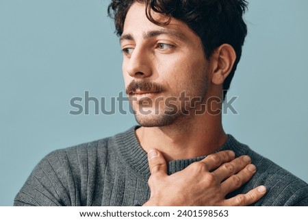 Man fashion hipster face portrait handsome smile copyspace Royalty-Free Stock Photo #2401598563