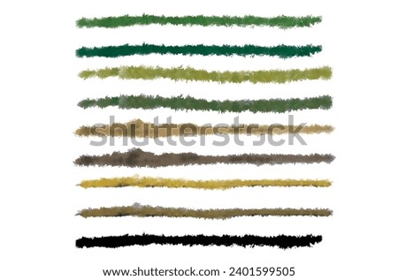 watercolor hand drawn ;set of grass line cad and silhouettes isolated on white background. Ground cover. Illustration for  elevation architectural element, side view, grass section. Turf coating