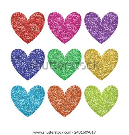 Vector pile of glitter in colorful with heart shape.