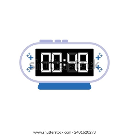 Digital modern alarm clock close up displaying 00:48 o'clock, simple flat black icon vector