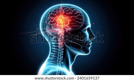 3D illustration of human brain on black background Royalty-Free Stock Photo #2401659137