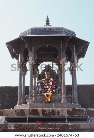 Statue of Chhatrapati Shivaji Maharaj at Raigad Fort Royalty-Free Stock Photo #2401674763