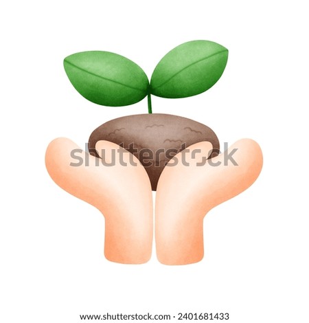 Cartoon drawing of hands holding a sapling, clip art of hands holding a sapling for other art designs, Earth Day, Save the Earth drawing.