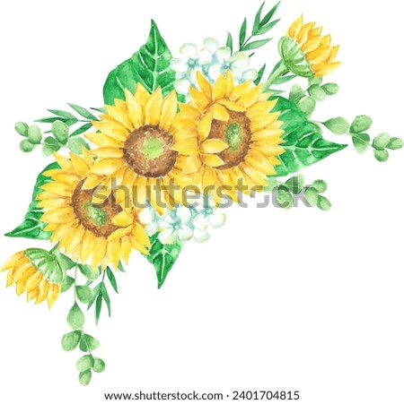 Hand drawn watercolor composition sunflower. Vector Illustration
