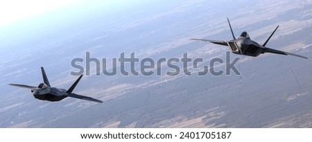 US Air Force F-22 RAPTOR fighter jets overhead Poland Royalty-Free Stock Photo #2401705187