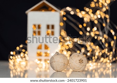Golden Christmas lights defocused in bokeh effect. Copy space. Can be used as wallpaper. Can be used for New year's celebration.