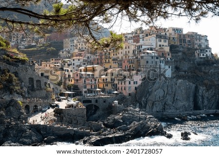 Beautiful colorful cityscape on the mountains over Mediterranean sea, Europe, Cinque Terre, traditional Italian architecture,Liguria region, Italy
