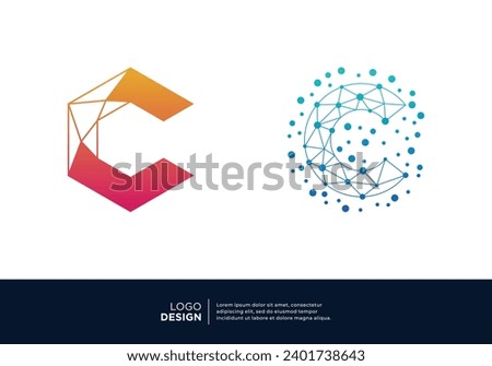 Digital connection letter C logo design collection.