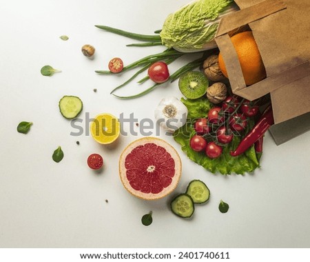 top view assortment vegetables grocery bag. Resolution and high quality beautiful photo