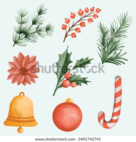 Christmas Element Decoration Pack, bell, flower, leaf, berry and ball