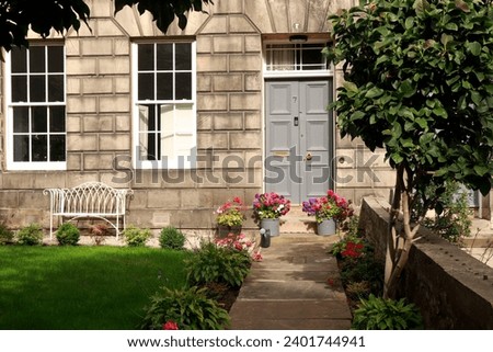 Grey door Georgian Architecture in Edinburgh, Scotland. house Royalty-Free Stock Photo #2401744941