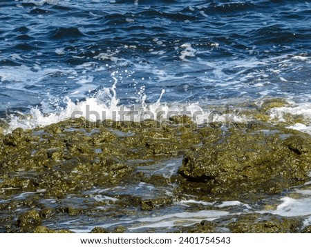 Sea with waves and rocks on the shore Royalty-Free Stock Photo #2401754543
