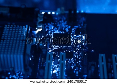 a high technology ai supercomputer, close up transisitor on the pcb board Royalty-Free Stock Photo #2401785517
