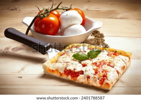 Pizza "Margherita" Made in Italy – Slice ("Trancio") with Basil Leaves, Mozzarella Cheese and Tomato Sauce