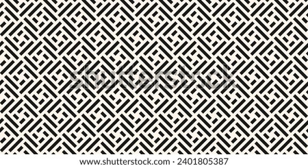 Vector abstract geometric seamless pattern. Stylish ornament with lines, squares, diagonal grid, repeat tiles. Simple black and white texture. Modern geometrical background. Repeating trendy design Royalty-Free Stock Photo #2401805387
