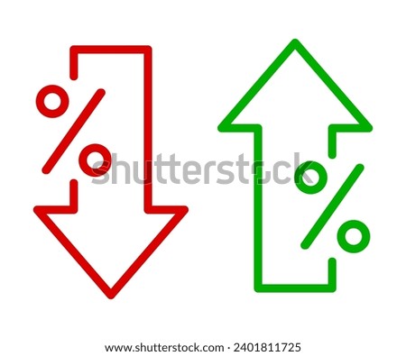 Down arrow with up arrow percent icon, percent arrow up and down line symbols collection, percentage growth and decline signs - vector Royalty-Free Stock Photo #2401811725
