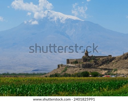 View of the Khor Virap monastery near the Mount Ararat at the border between Armenia and Turkey