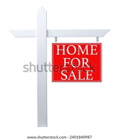 Red Home for Sale Real Estate Sign Isolated on a White Background