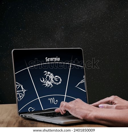 Zodiac sign Scorpio on laptop screen