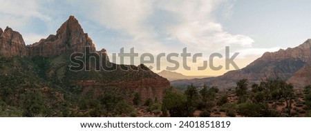 Landscape picture of Zion National Park during the sunset in the summer